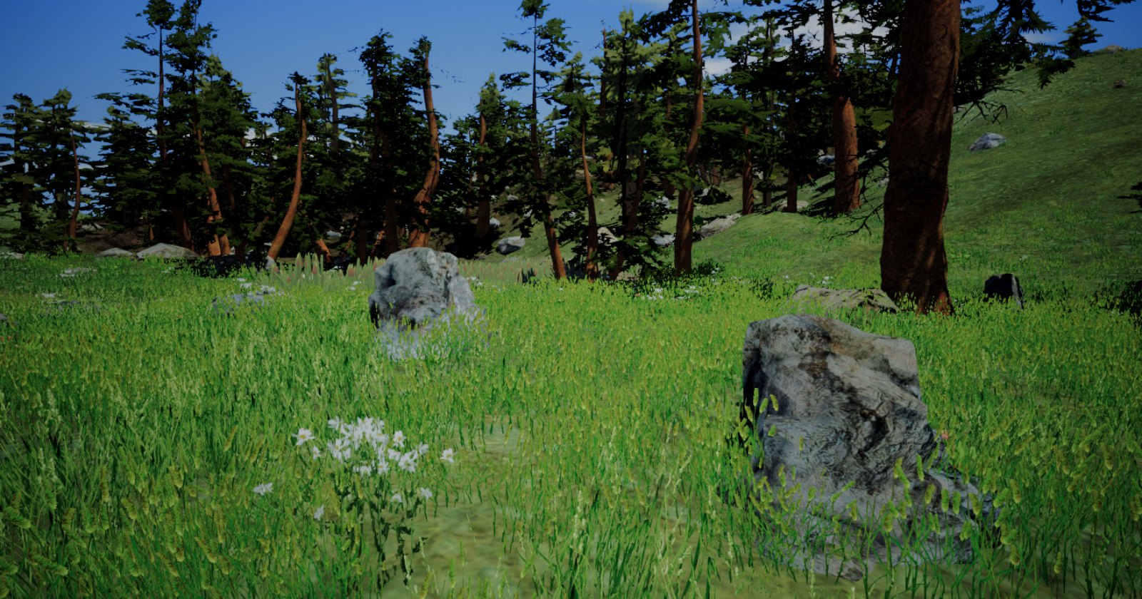 A clear day on a green hillside